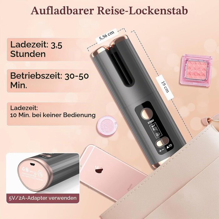 Automatischer Lockenstab tragbar, USB-aufladbar - 32% Rabatt