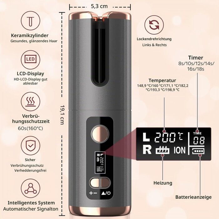 Automatischer Lockenstab tragbar, USB-aufladbar - 32% Rabatt