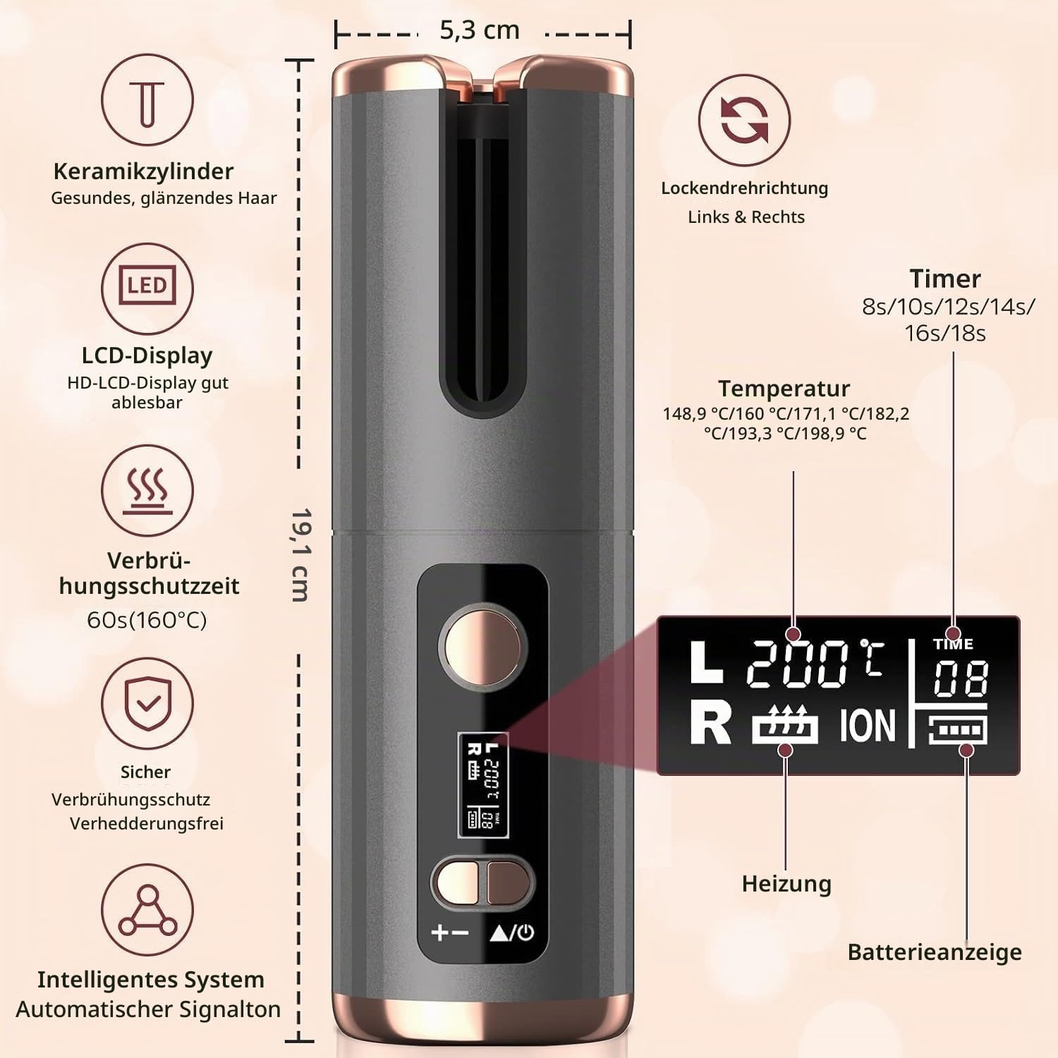 Automatischer Lockenstab tragbar, USB-aufladbar - 32% Rabatt