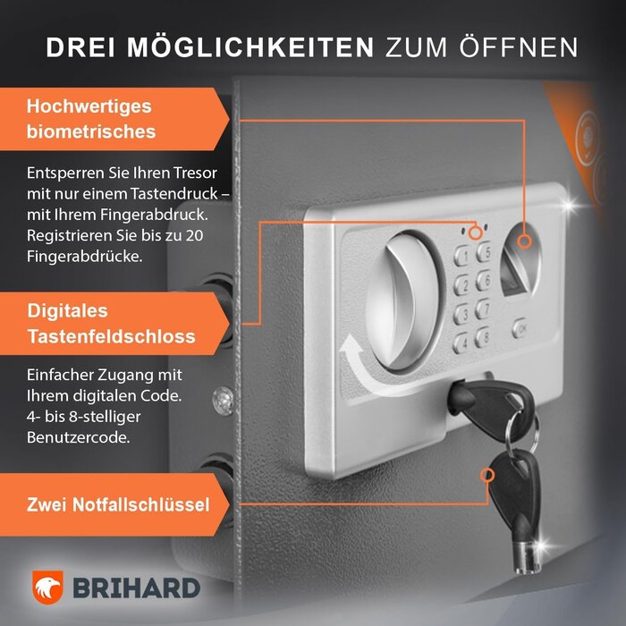 Biometrischer Tresor 50x35x36cm - Titanium-Grau - 35% Rabatt