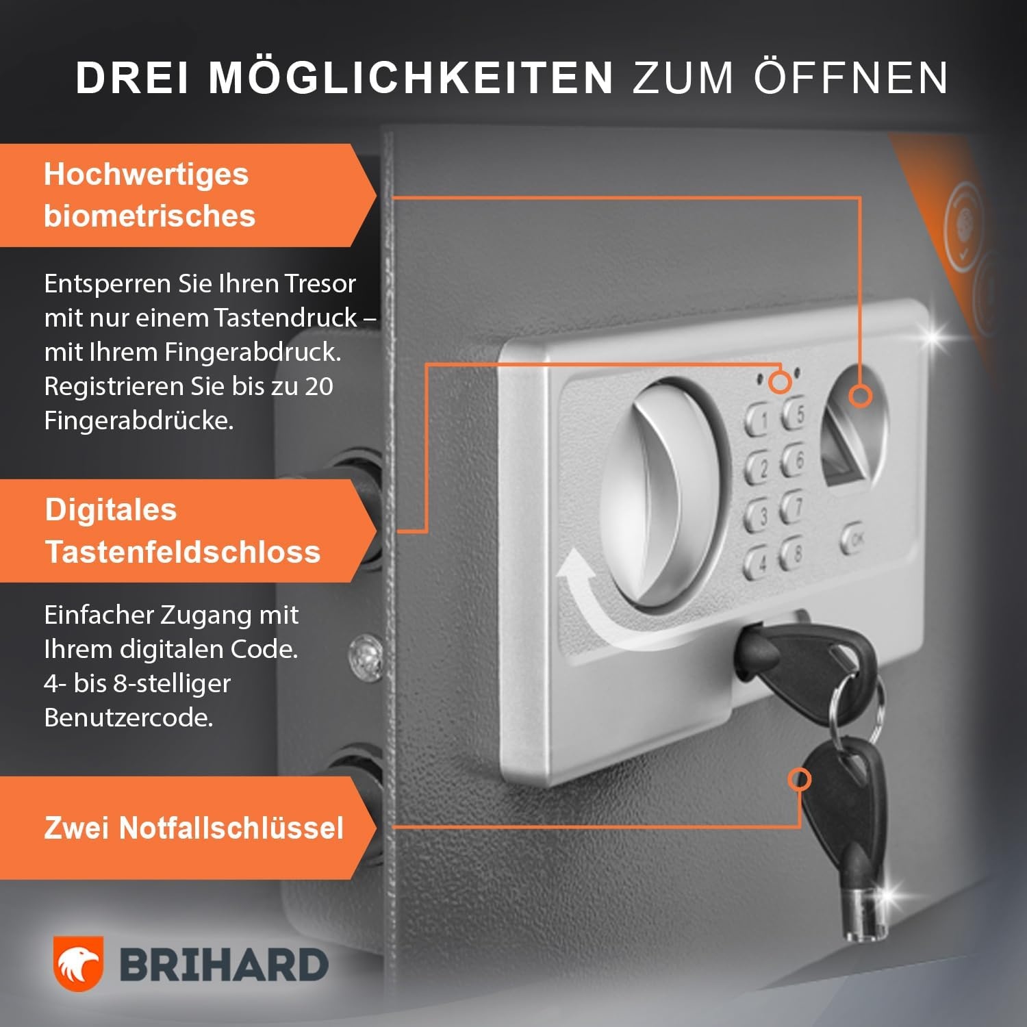 Biometrischer Tresor 50x35x36cm - Titanium-Grau - 35% Rabatt