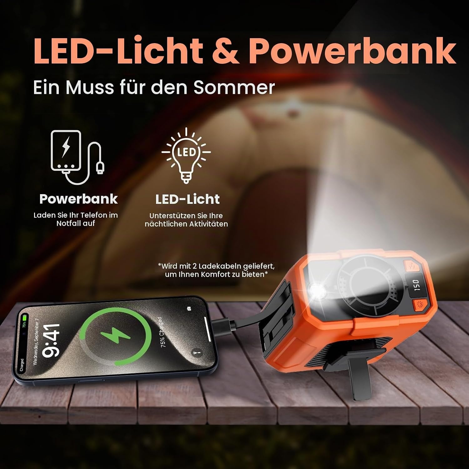 Tragbarer Taillenventilator, orange - 10.000 mAh - 34% Rabatt