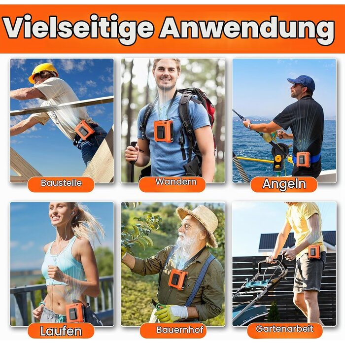 Tragbarer Taillenventilator, orange - 10.000 mAh - 34% Rabatt