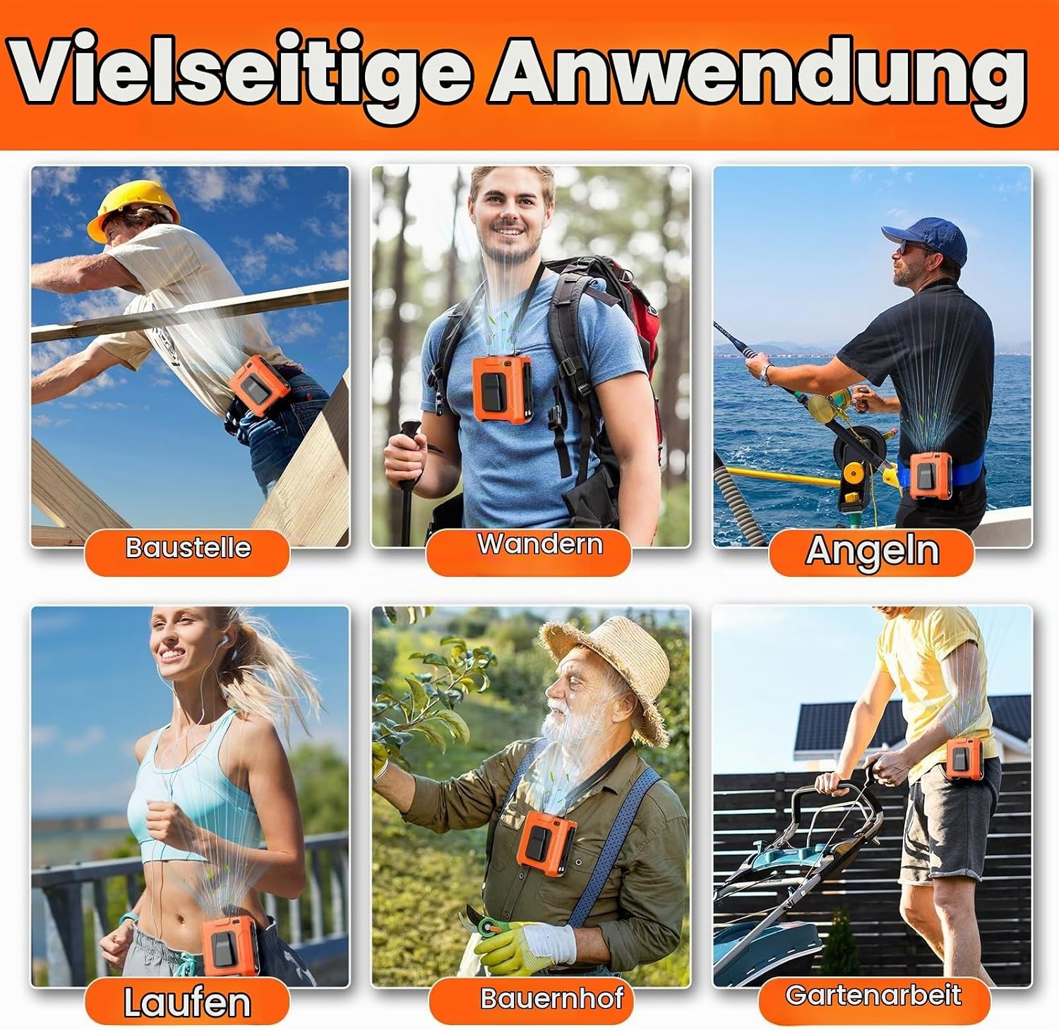 Tragbarer Taillenventilator, orange - 10.000 mAh - 34% Rabatt