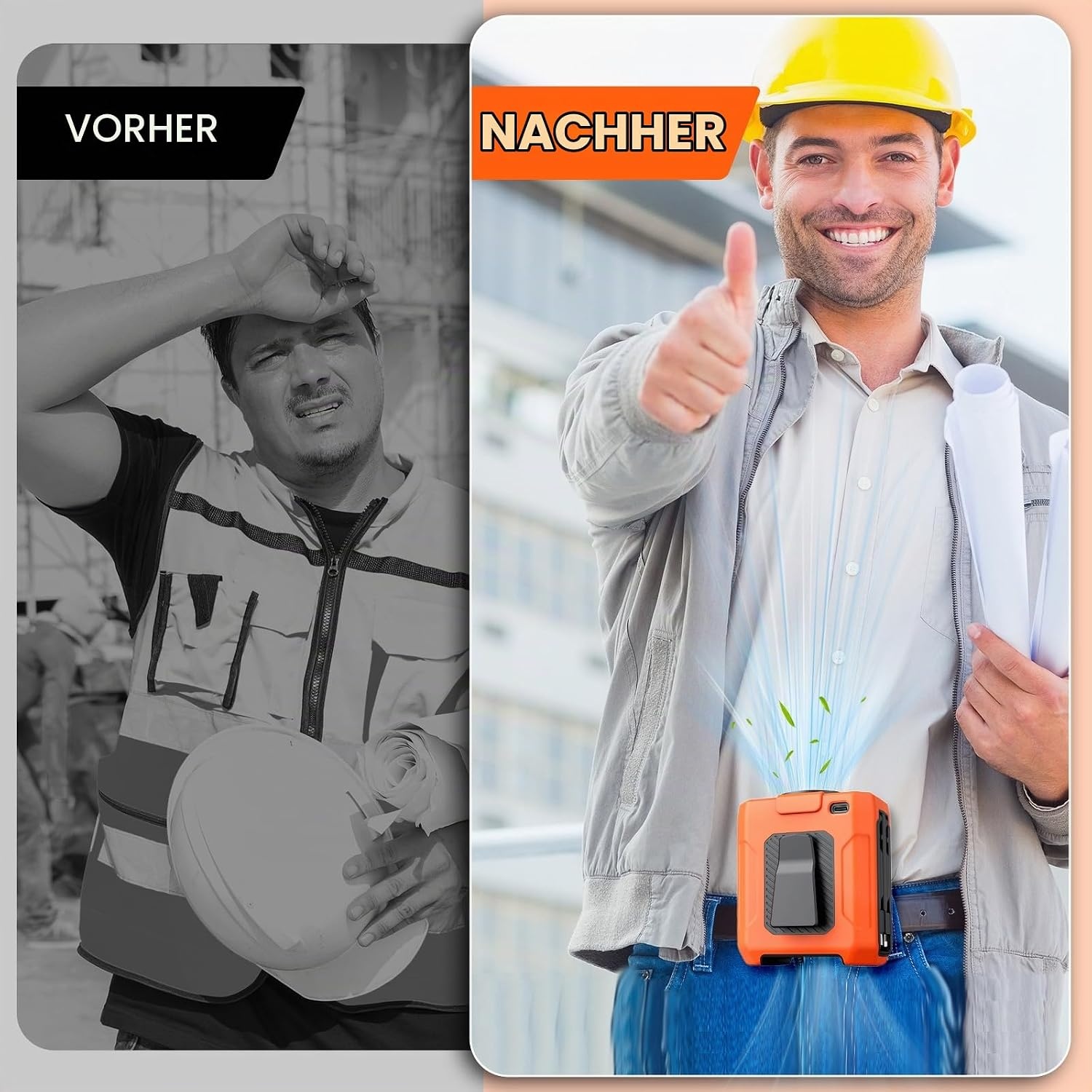 Tragbarer Taillenventilator, orange - 10.000 mAh - 34% Rabatt