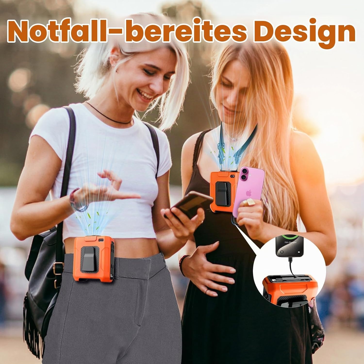 Tragbarer Taillenventilator, orange - 10.000 mAh - 34% Rabatt