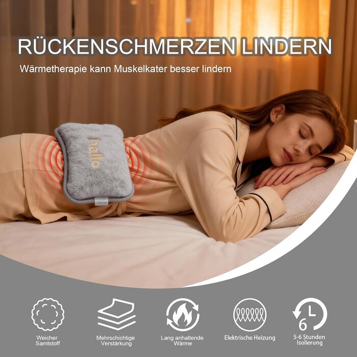 Elektrische Wärmflasche, aufladbar, Grau, 25x18x5cm - 32% Rabatt