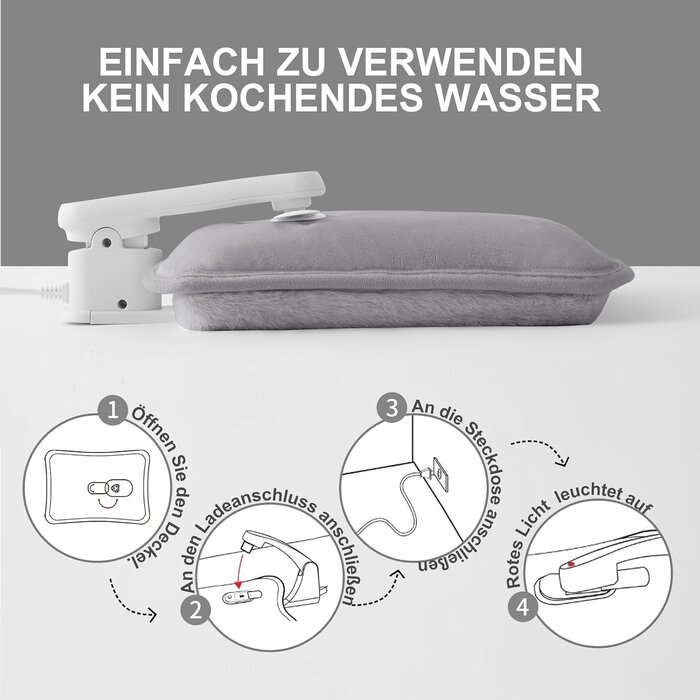 Elektrische Wärmflasche, aufladbar, Grau, 25x18x5cm - 32% Rabatt