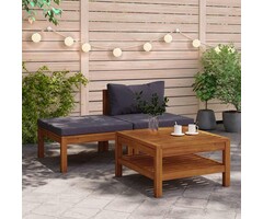 Vidaxl 3-teiliges Akazien-Lounge-Set, dunkelgraue Kissen - 52% Rabatt