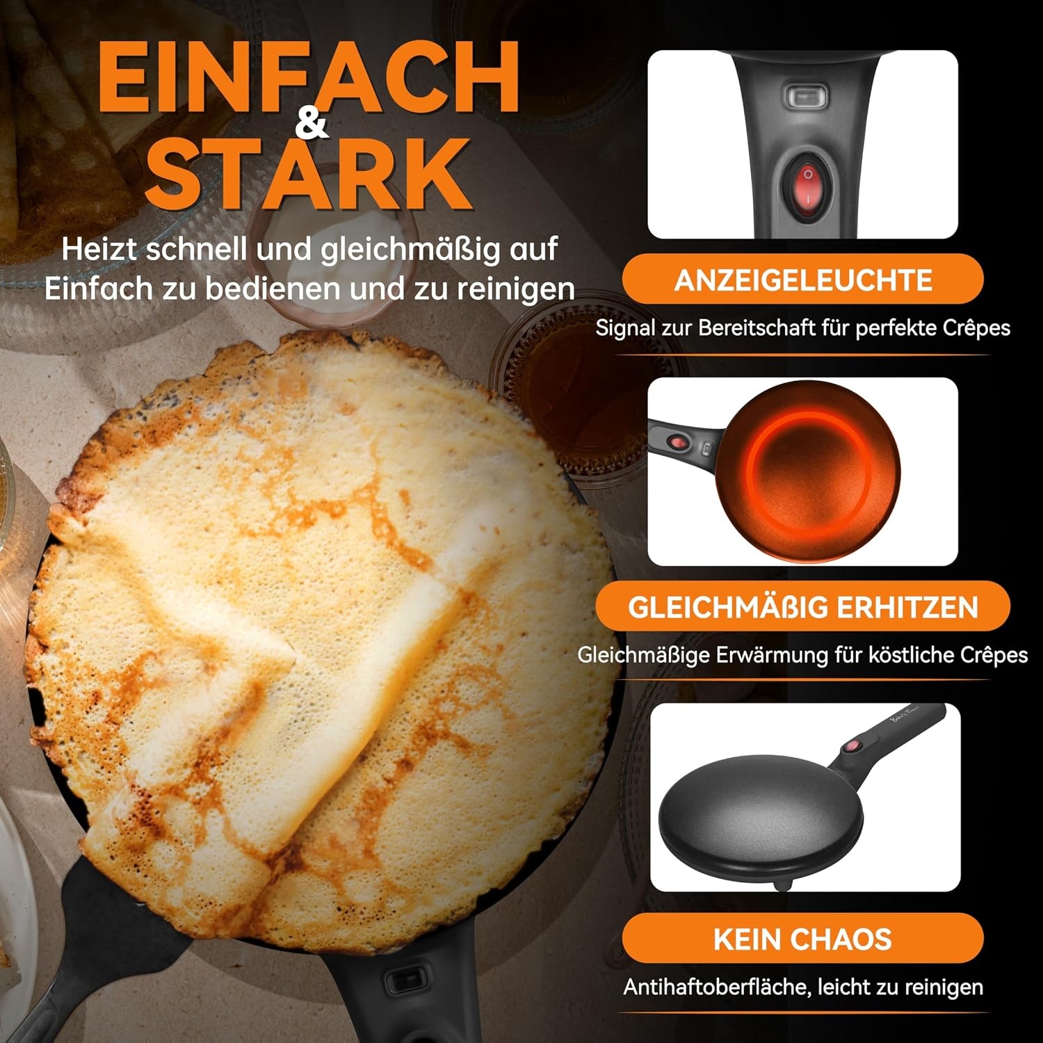 Elektrischer Crêpemaker 20 cm, 800 Watt - Graphit - 33% Rabatt