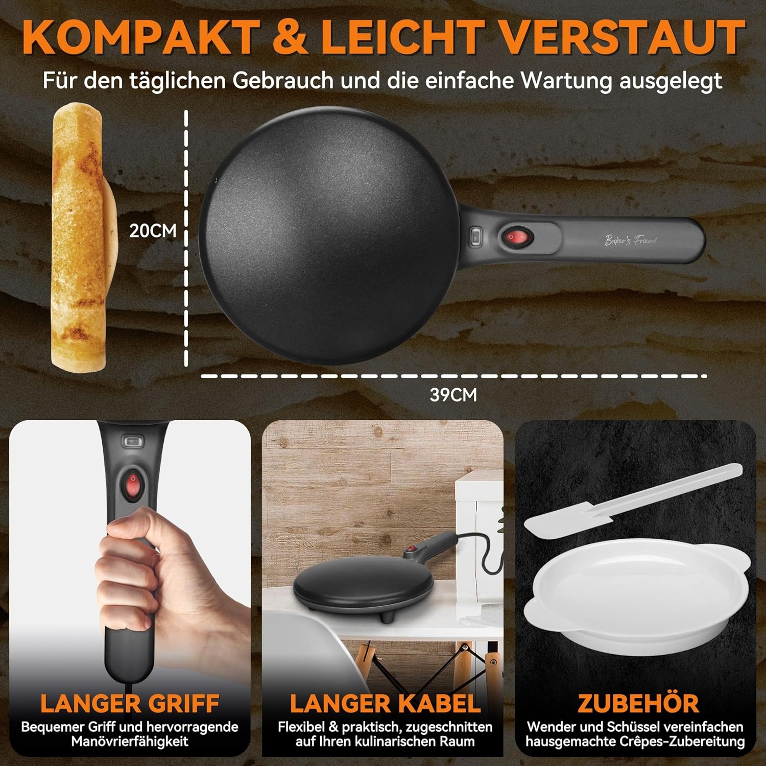 Elektrischer Crêpemaker 20 cm, 800 Watt - Graphit - 33% Rabatt