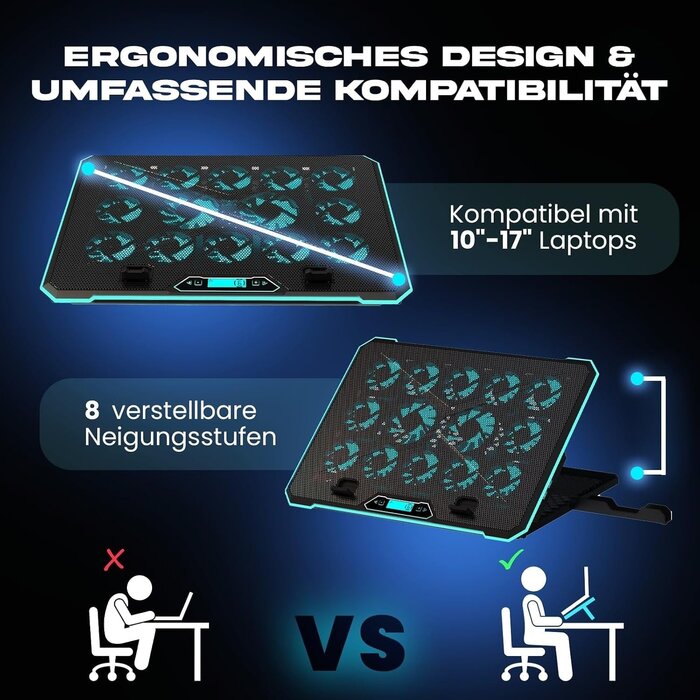 Laptop-Kühlständer bis 17 Zoll mit 14 Lüftern & RGB - 33% Rabatt