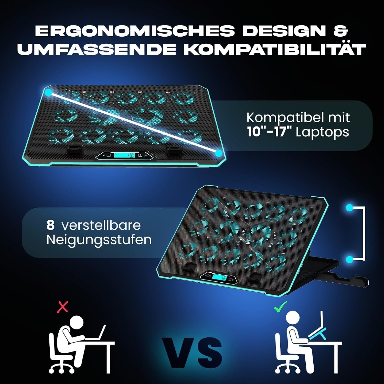Laptop-Kühlständer bis 17 Zoll mit 14 Lüftern & RGB - 33% Rabatt