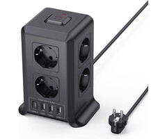 Vertikale 8-fach Steckdosenleiste mit USB, 2m Kabel, Schwarz - 46% Rabatt