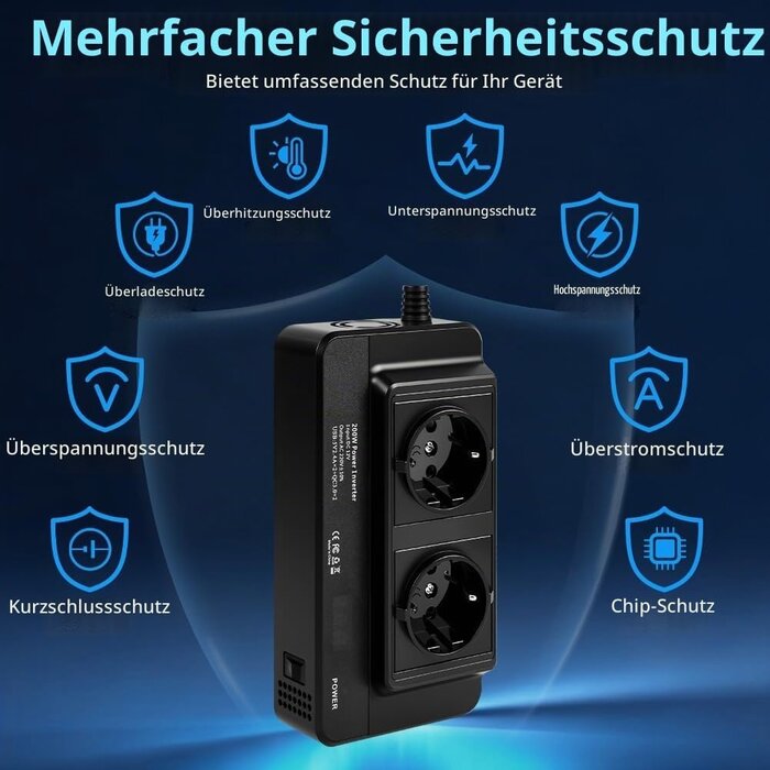 KFZ-Spannungswandler 200W 12V auf 230V mit 31% Rabatt - 2x 230V & 4x USB