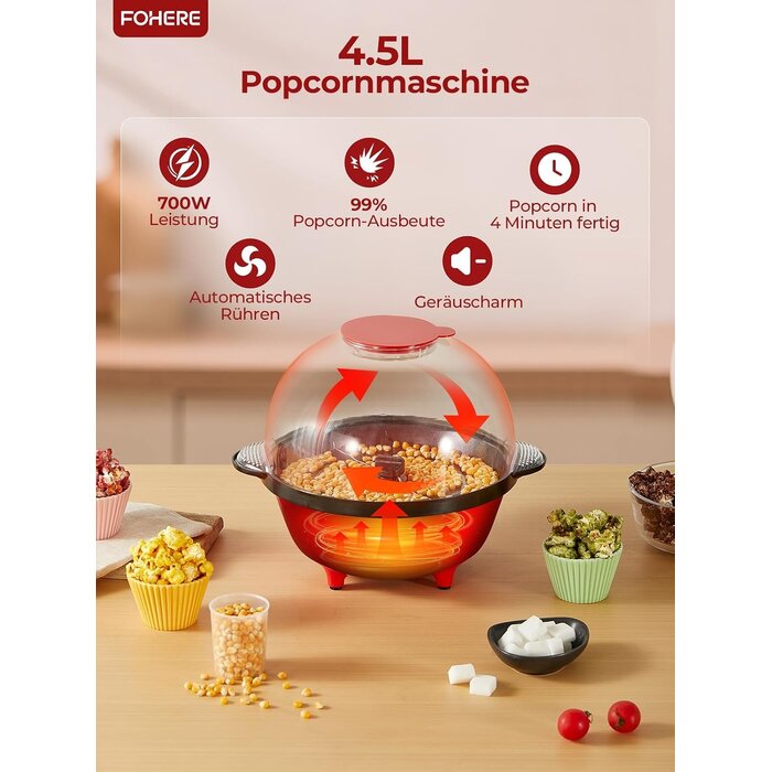 Popcornmaschine 4L Rot mit Rührwerk - 33% Rabatt