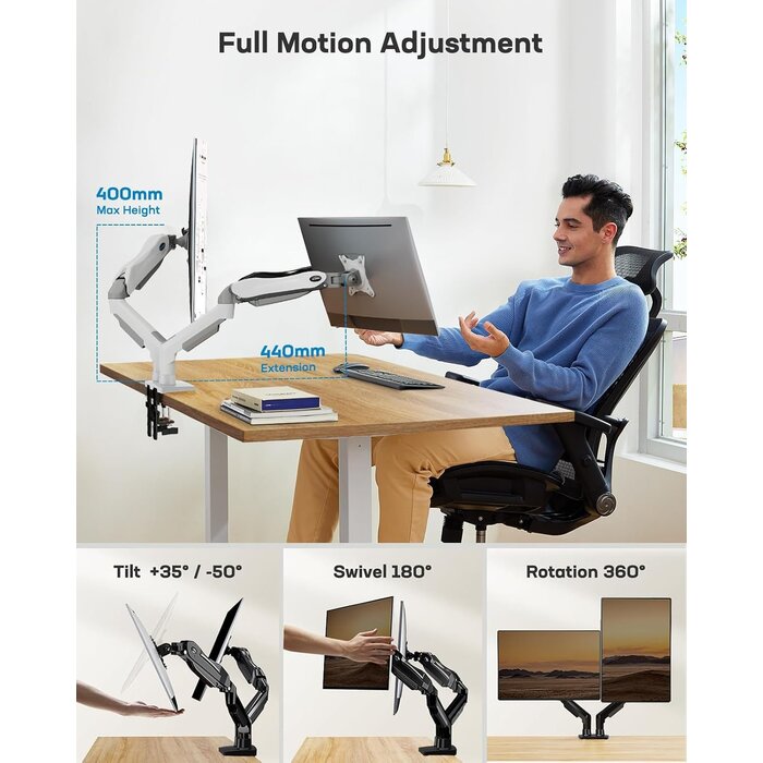 Monitorhalterung für 2 Monitore 13-32 Zoll - Weiß - 34% Rabatt