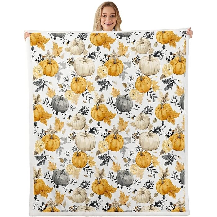 Gemütliche Herbstdecke mit Kürbis-Motiv, 229x229 cm - 33% Rabatt