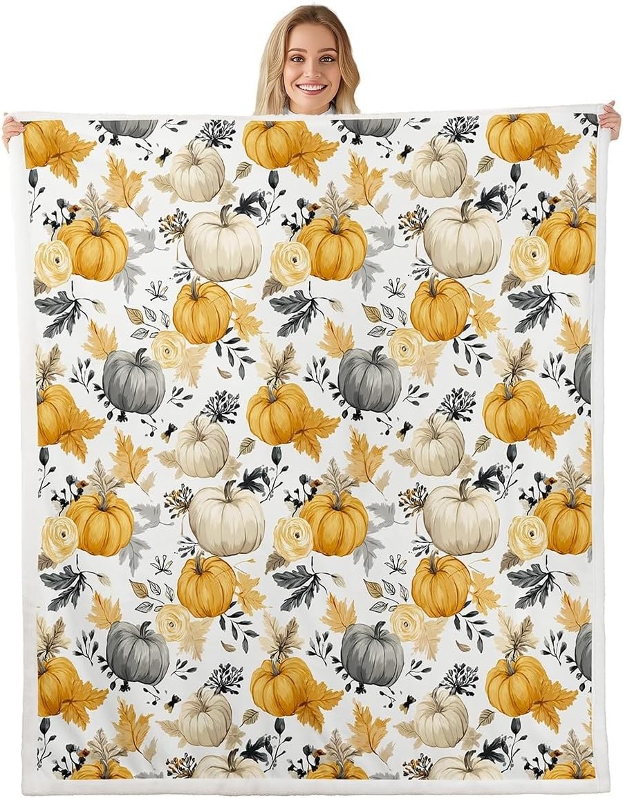 Gemütliche Herbstdecke mit Kürbis-Motiv, 229x229 cm - 33% Rabatt