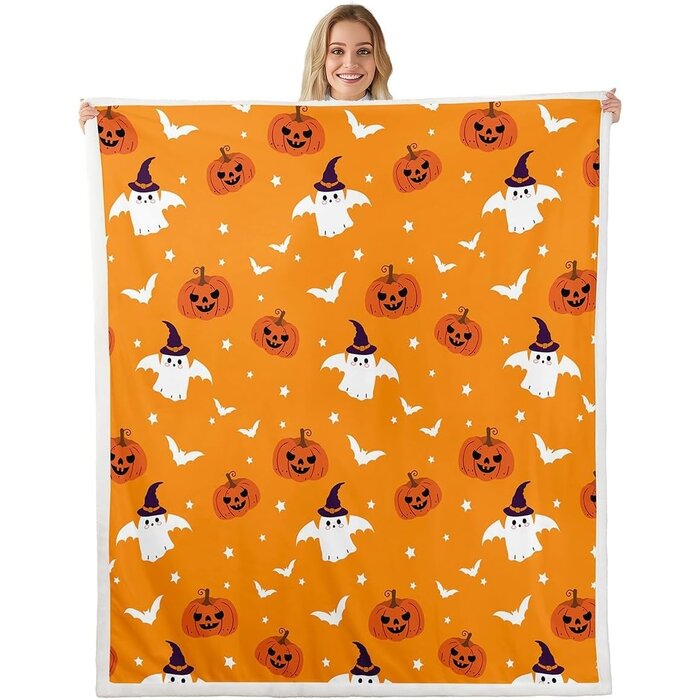 Gemütliche Herbstdecke mit Kürbis-Motiv, 229x229 cm - 33% Rabatt