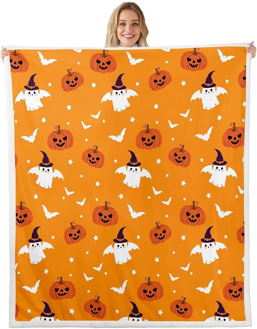 Gemütliche Herbstdecke mit Kürbis-Motiv, 229x229 cm - 33% Rabatt