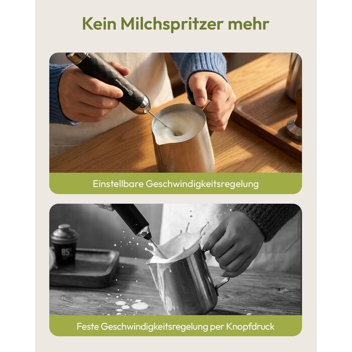 Elektrischer Milchaufschäumer, 31% Rabatt, kabellos, stufenlos regelbar, Schwarz