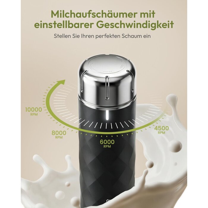 Elektrischer Milchaufschäumer, 31% Rabatt, kabellos, stufenlos regelbar, Schwarz