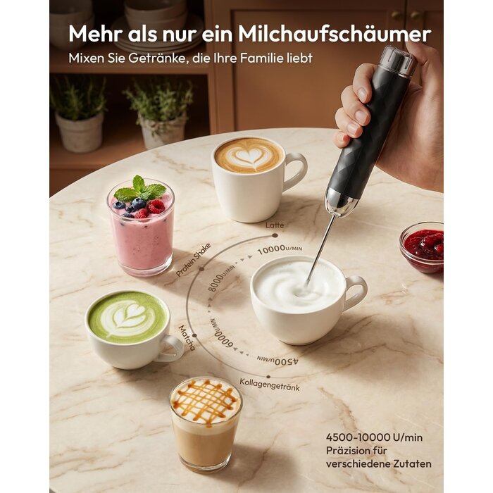 Elektrischer Milchaufschäumer, 31% Rabatt, kabellos, stufenlos regelbar, Schwarz