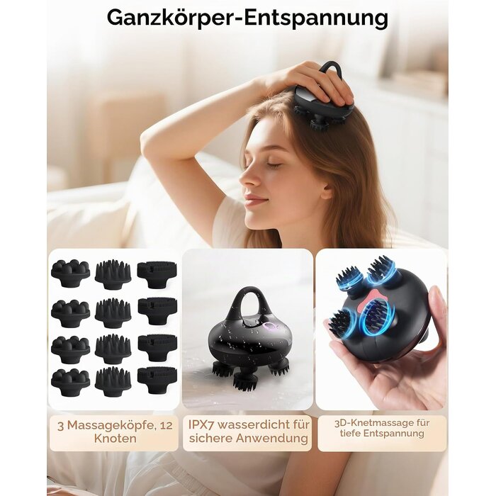 Elektrisches Kopfmassagegerät 32% Rabatt - IPX7 wasserdicht - 12 Massageköpfe