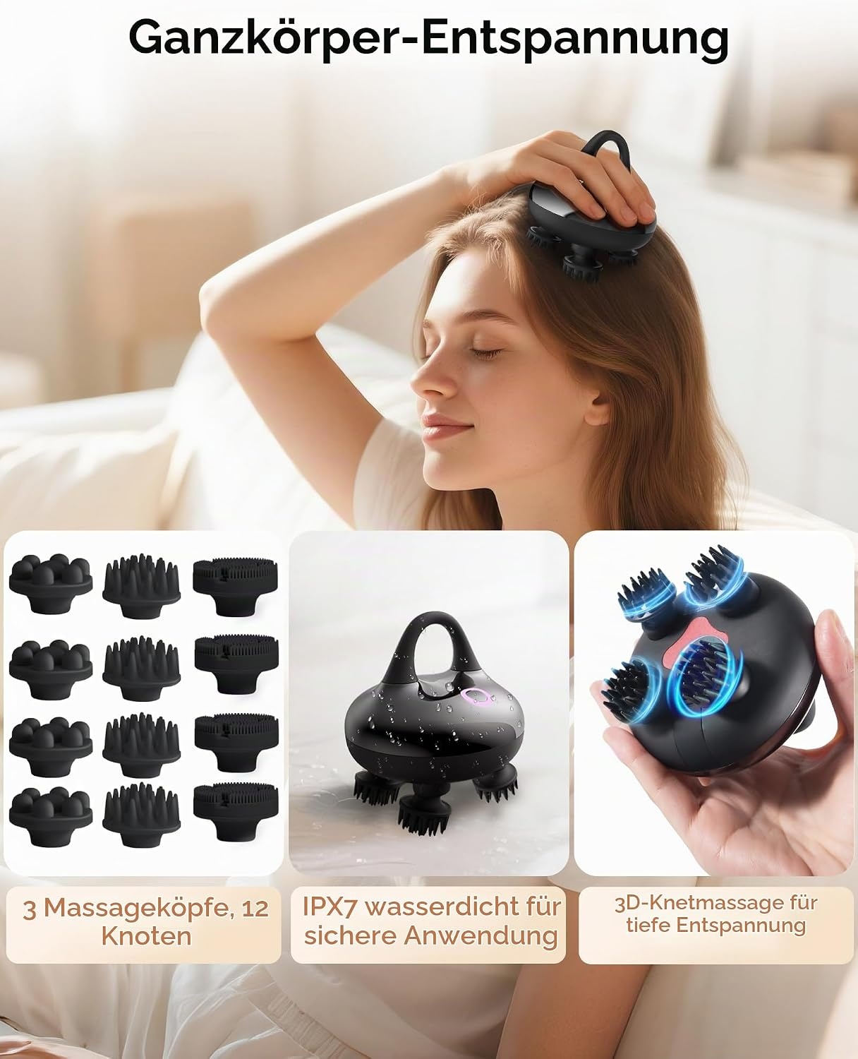 Elektrisches Kopfmassagegerät 32% Rabatt - IPX7 wasserdicht - 12 Massageköpfe