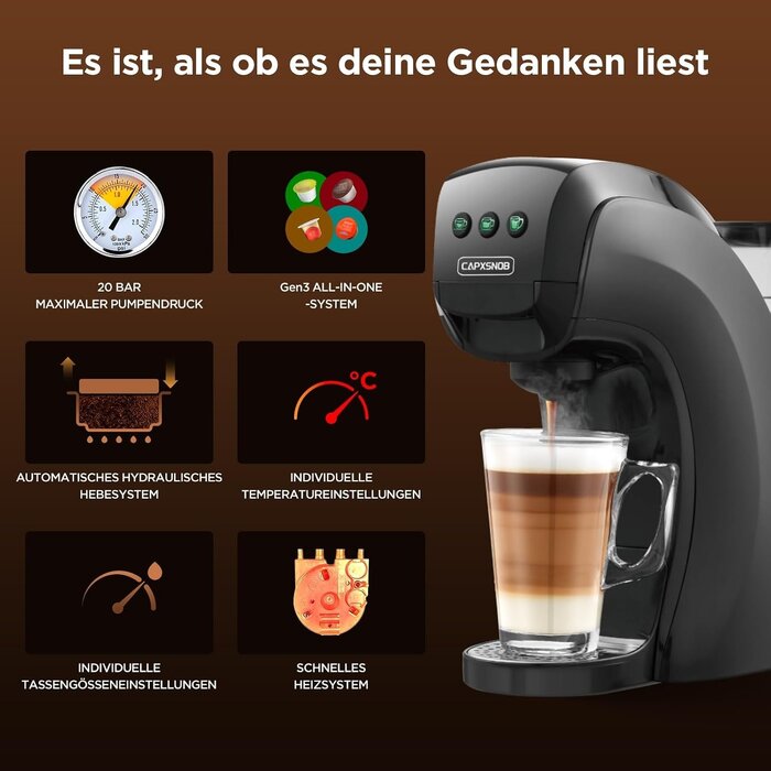 5-in-1 Kapsel-Kaffeemaschine: 20 Bar Druck - 34% Rabatt