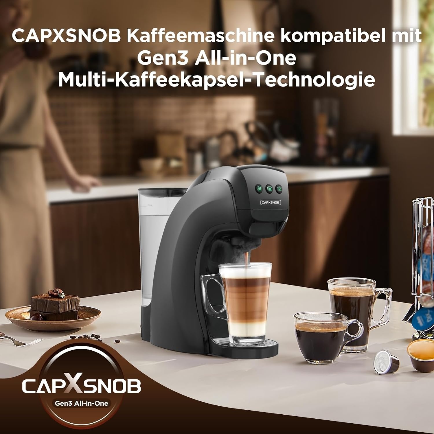 5-in-1 Kapsel-Kaffeemaschine: 20 Bar Druck - 34% Rabatt