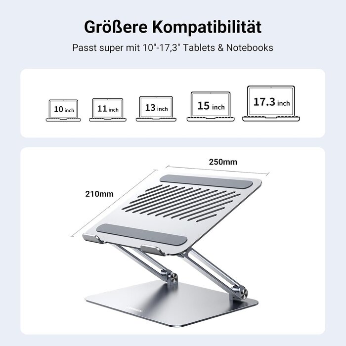 Ergonomischer Laptopständer bis 17,3 Zoll - 32% Rabatt auf Silber Modell