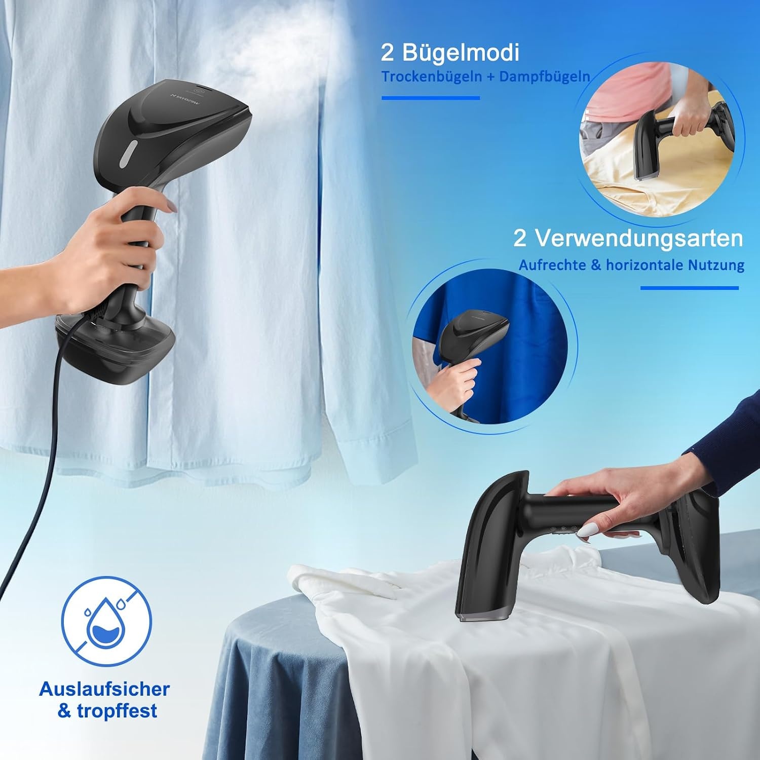 Handdampfglätter 1800W, Schwarz - 33% Rabatt
