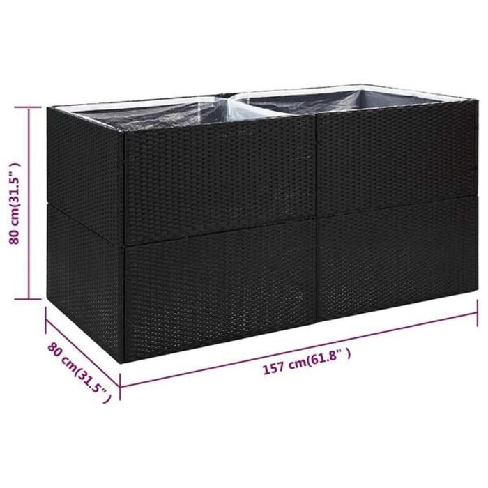 Vidaxl Großer Polyrattan Pflanzkübel 157x80x80 cm Schwarz - 35% Rabatt