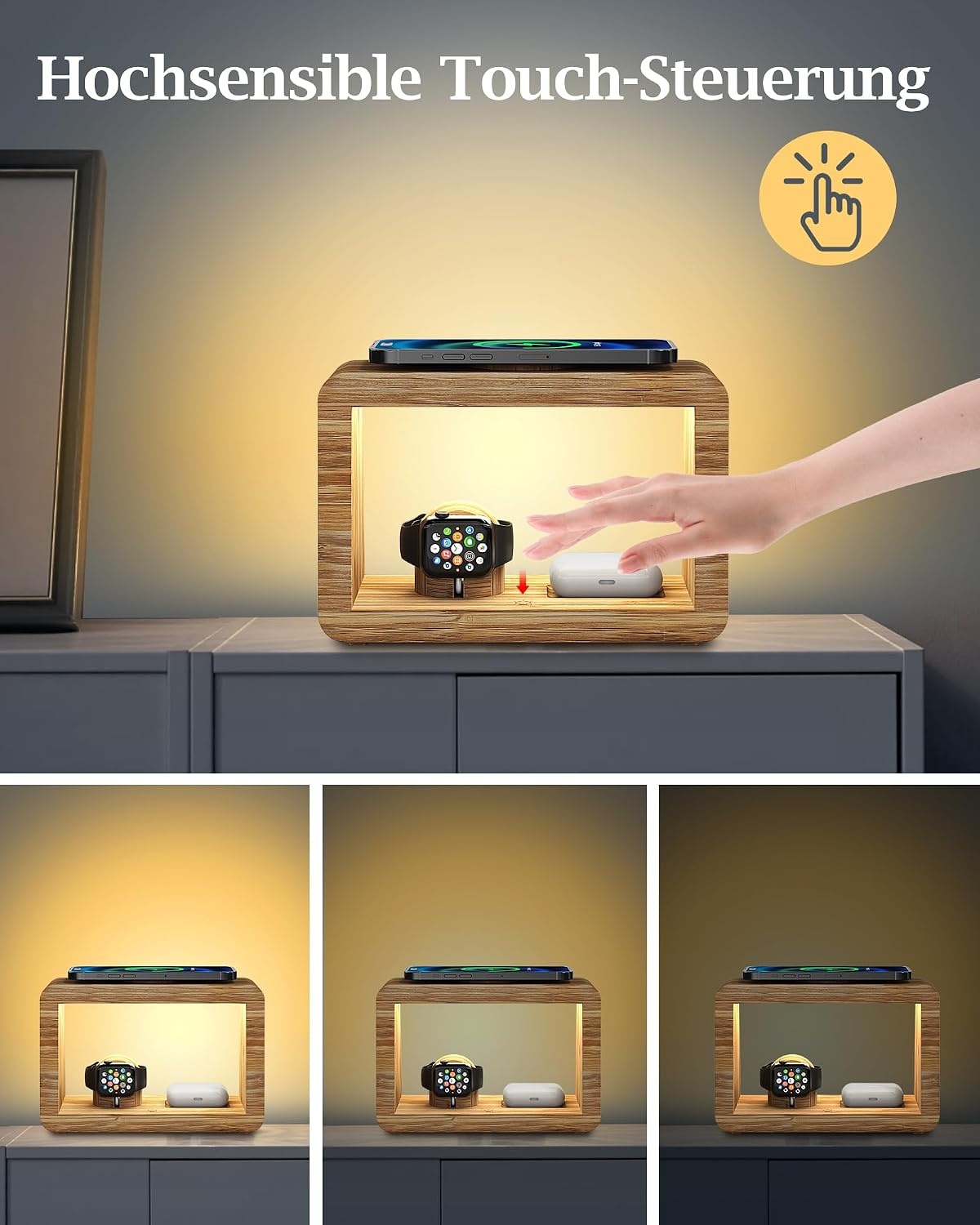 3-in-1 Bambus Ladestation mit LED-Nachtlicht - 33% Rabatt