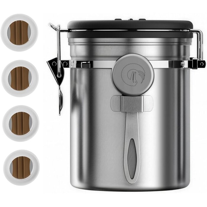 Edelstahl Kaffeedose 0,9 L mit CO2-Ventil & Datum - 31% Rabatt