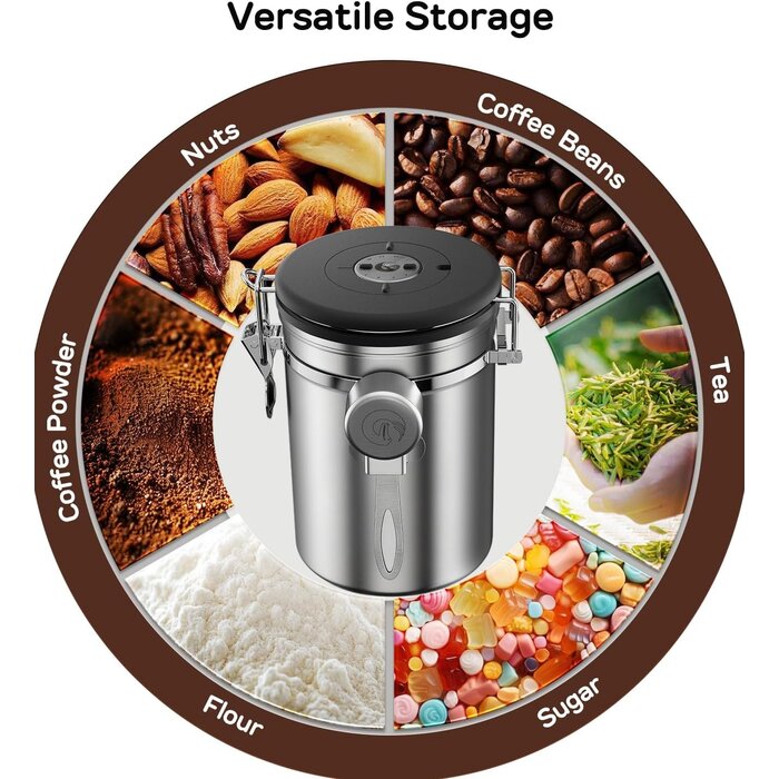 Edelstahl Kaffeedose 0,9 L mit CO2-Ventil & Datum - 31% Rabatt