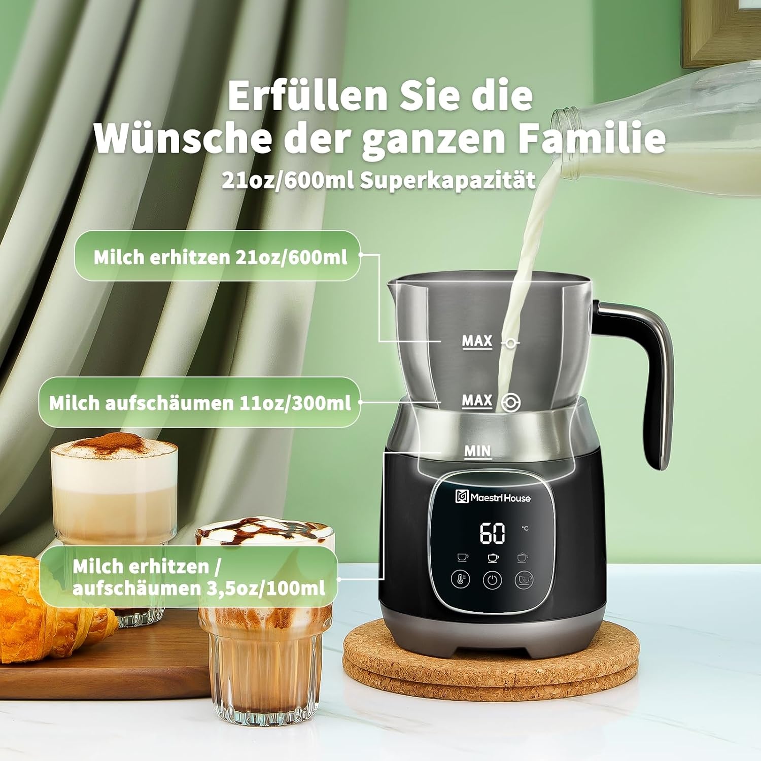 Elektrischer Milchaufschäumer 600 ml - Schwarz - 34% Rabatt