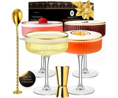 4er Set Espresso Martini Gläser, gerippt mit Gold-Zubehör - 49% Rabatt