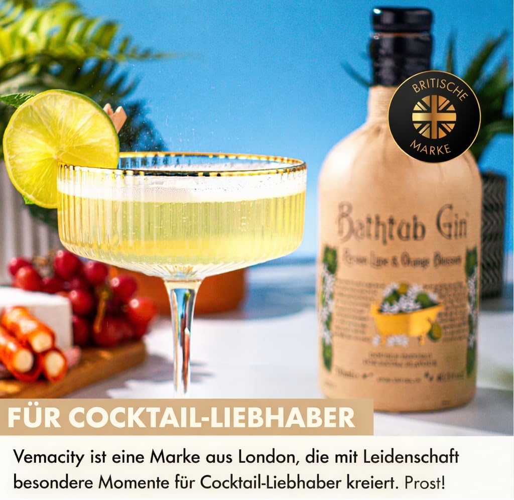4er Set Espresso Martini Gläser, gerippt mit Gold-Zubehör, 33% Rabatt
