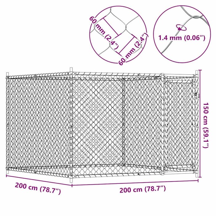 Vidaxl Großer Hundezwinger 2x2x1,5m aus verzinktem Stahl - 35% Rabatt