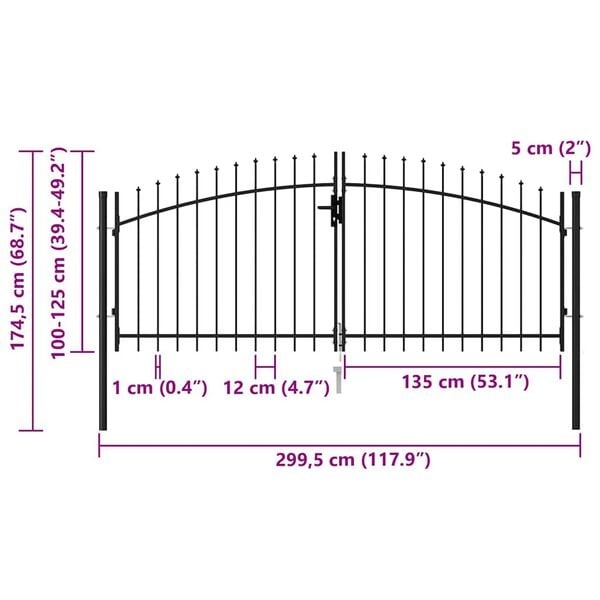 Vidaxl Doppelflügeliges Gartentor Stahl Schwarz 3 x 1,25 m - 35% Rabatt