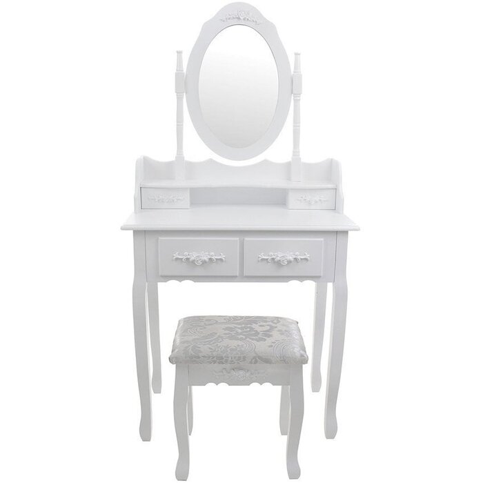 Viking Choice Schminktisch mit Spiegel & Hocker Weiß - 35% Rabatt - Massivholz