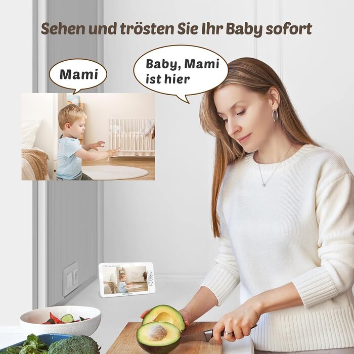 HD Video-Babyphone 7 Zoll Monitor - 34% Rabatt - 1080p Nachtsicht & 360° Kamera