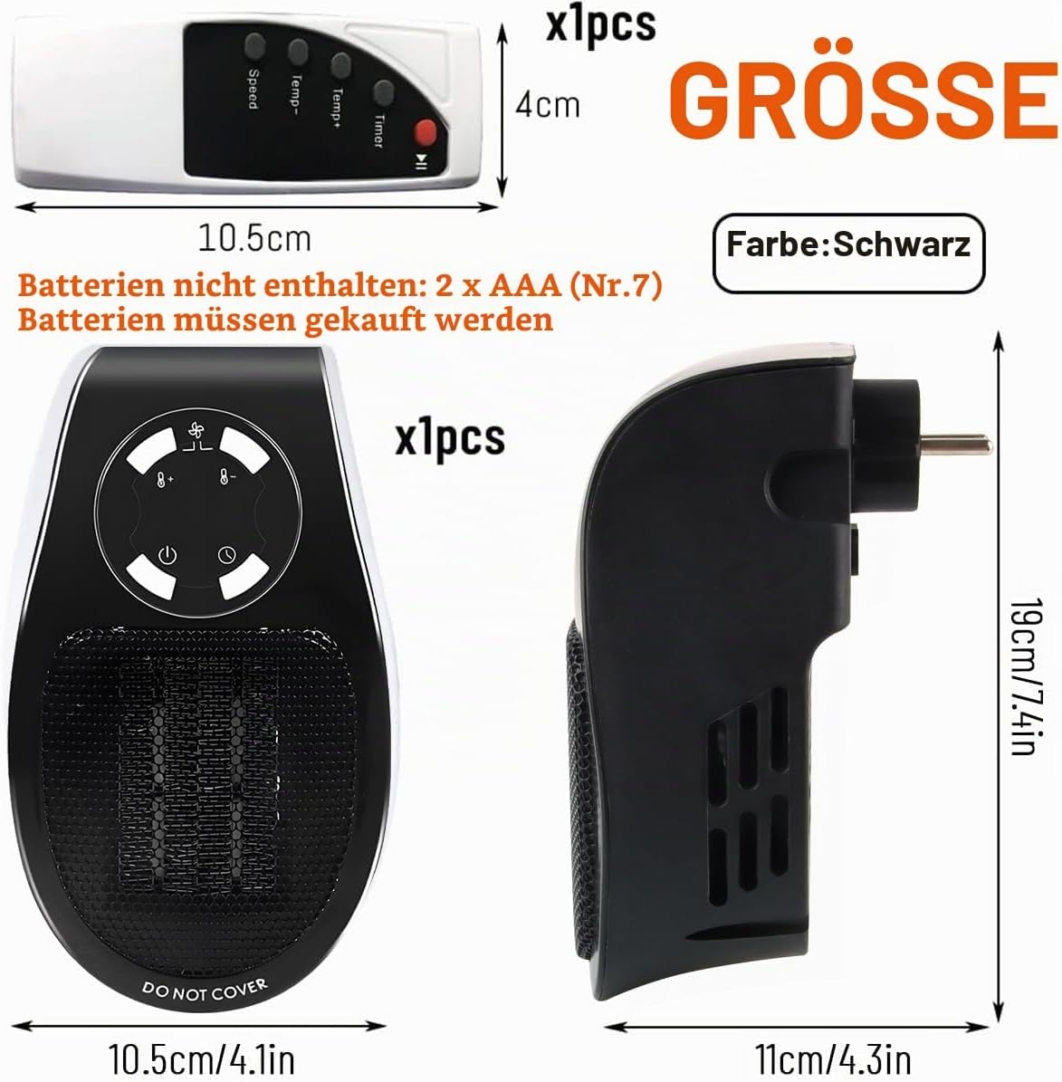 Elektrischer Keramik-Heizlüfter 500W mit Timer - Schwarz - 29% Rabatt