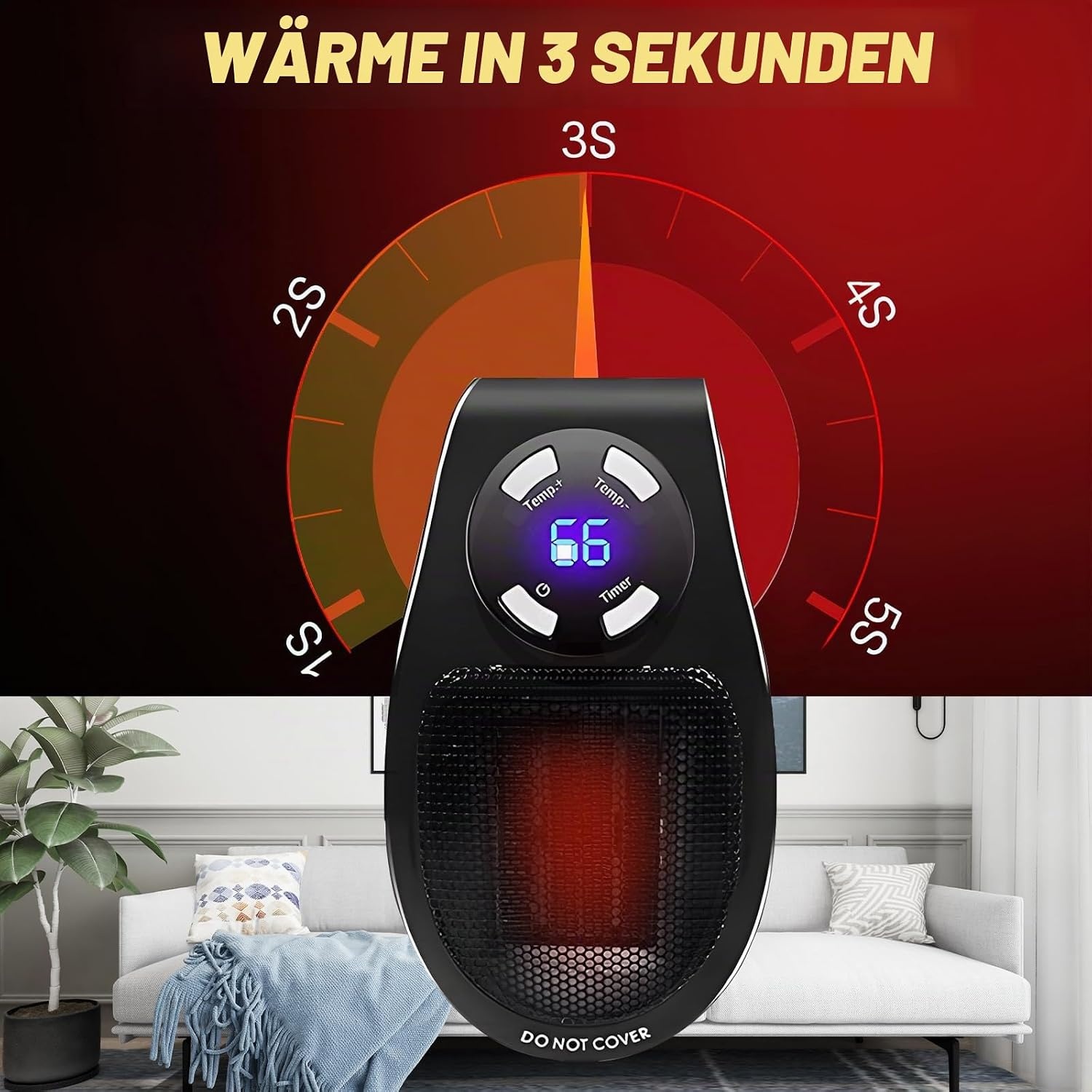 Elektrischer Keramik-Heizlüfter 500W mit Timer - Schwarz - 29% Rabatt