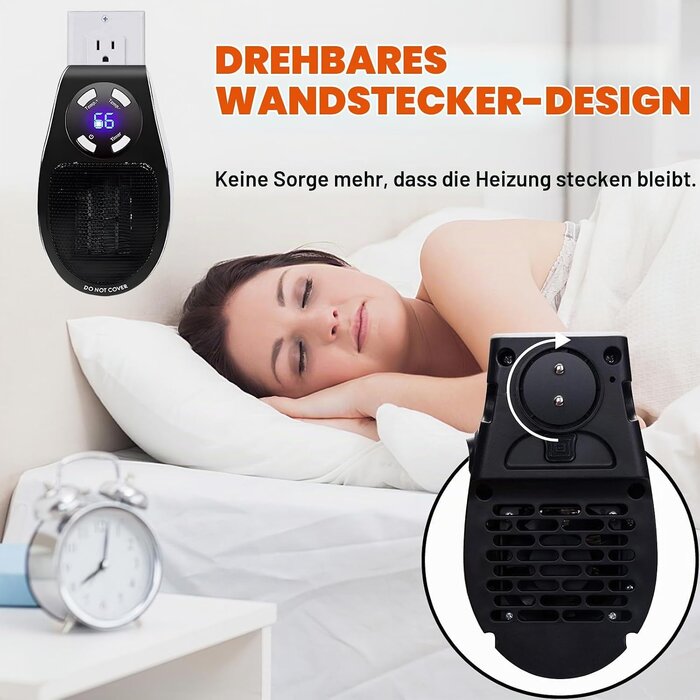 Elektrischer Keramik-Heizlüfter 500W mit Timer - Schwarz - 29% Rabatt