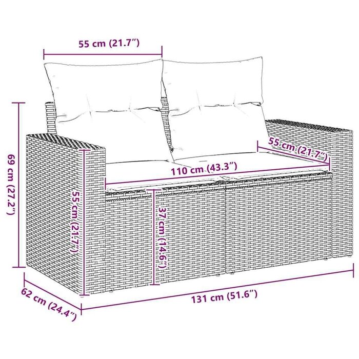 2-Sitzer Polyrattan Gartenbank, Beige - 34% Rabatt