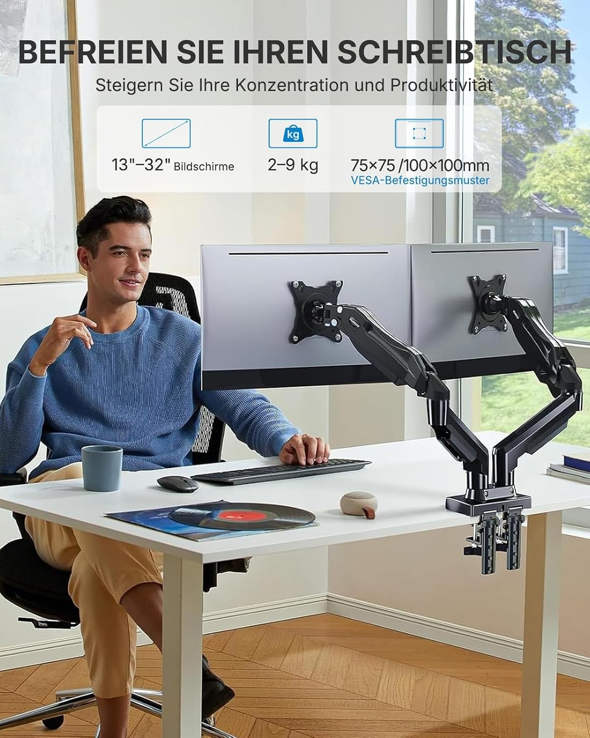 Doppel-Monitorhalterung 13-32 Zoll VESA - 33% Rabatt - Schwarz